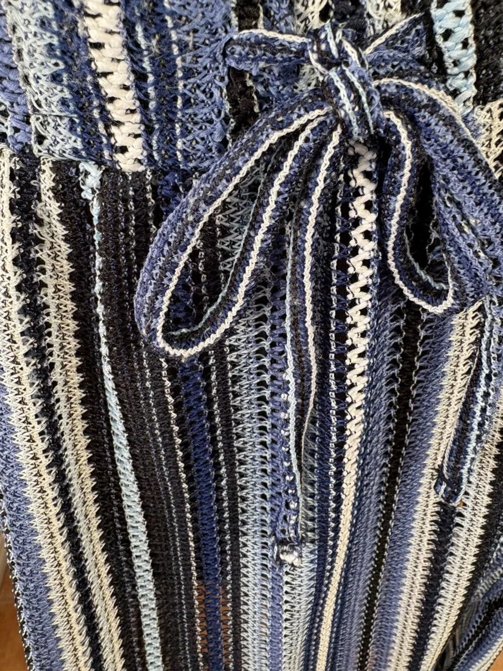 C&C California Blue Open Knit Swim CoverUp Skirt L Sheer Drawstring Beach Resort - Picture 3 of 13